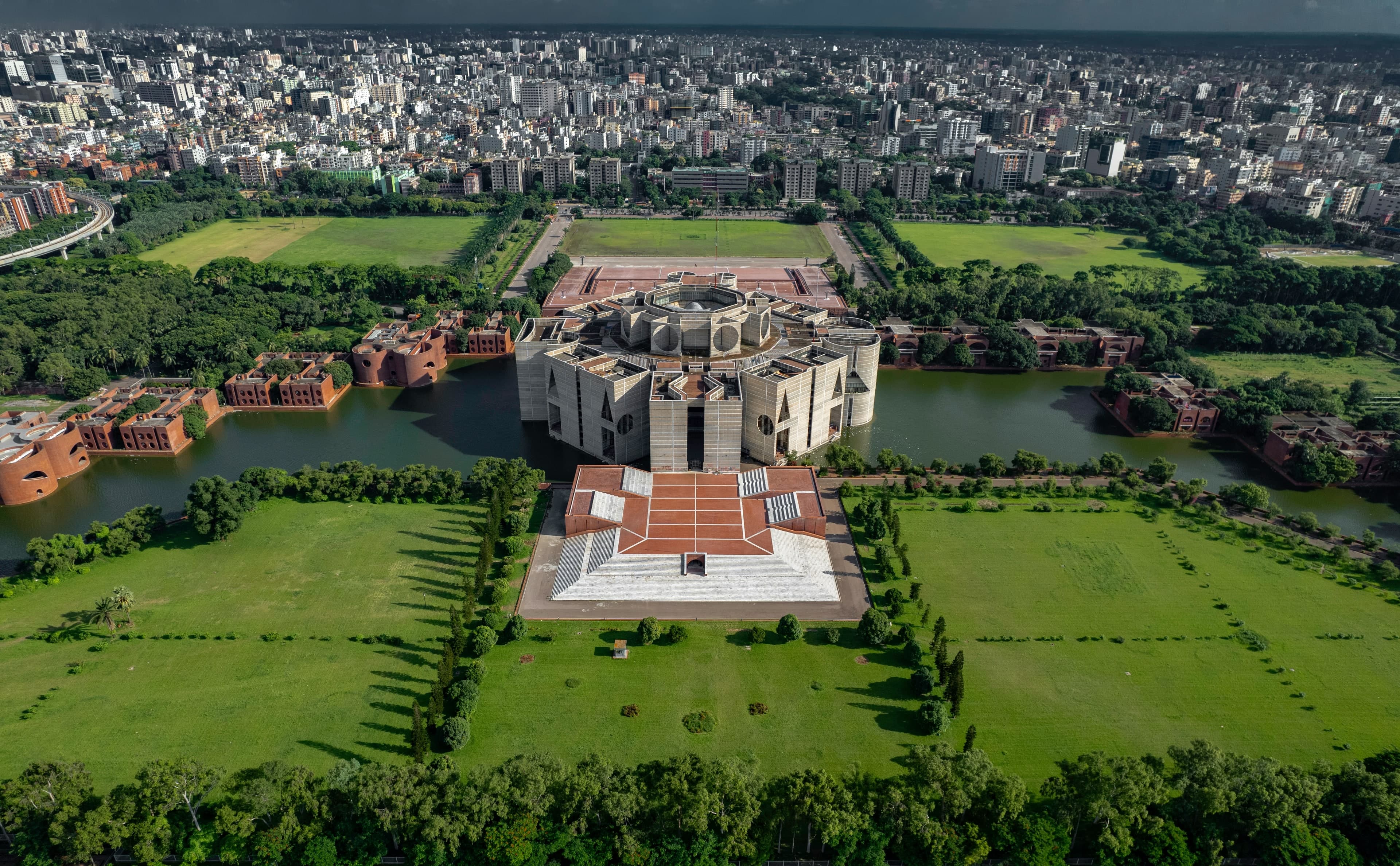 The National Parliament House, Dhaka, from above